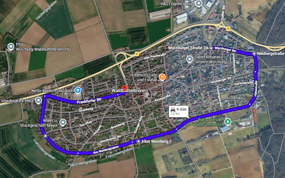 Umleitung über Jahnstraße, Alter Weinberg, Am Weidengraben und Frankfurter Straße