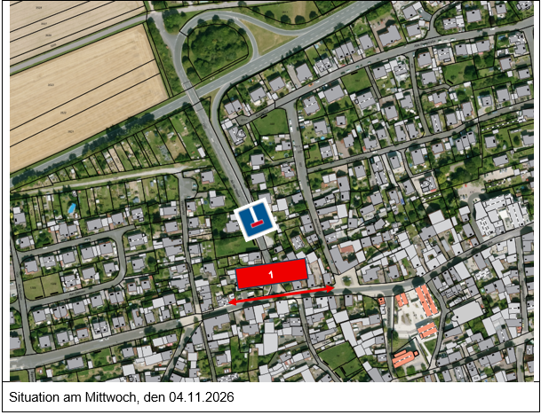Lageplan Vollsperrung August-Bebel-Straße Bereich 1 am Mittwoch, 04.11.2026
